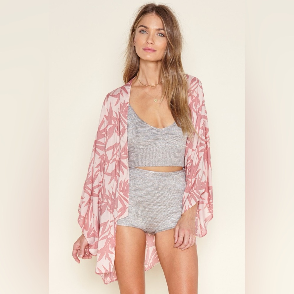Amuse Society Pink Jessa Palm Print Kimono